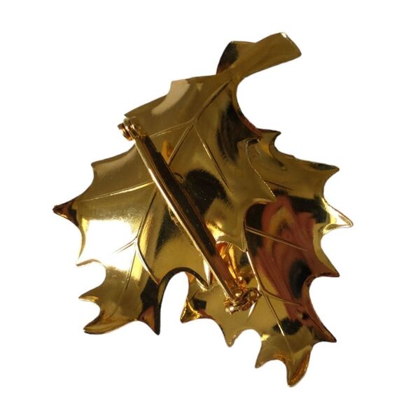 Autumn Leaf Leaves Cluster Brooch Pin Lightweight Vintage Gold Tone Shiny Estate - Picture 5 of 13